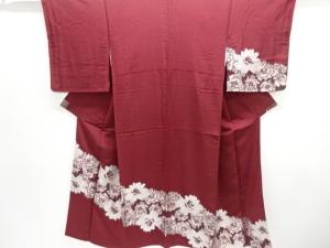 大正ロマン　草花模様織り出しお召着物